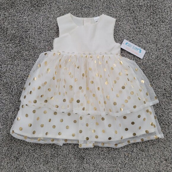 Carter's Baby Girls Off White Dress with Pokeadots 12 Months New with Tag! - Picture 1 of 7
